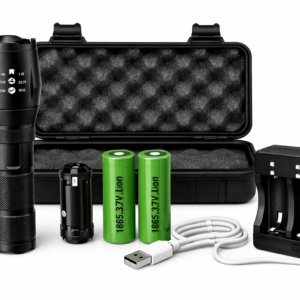 Lanterna Tática X900 – Ultra Potente, Zoom Ajustável, 5 Modos, Kit com 2 Baterias 18650 + Carregador USB