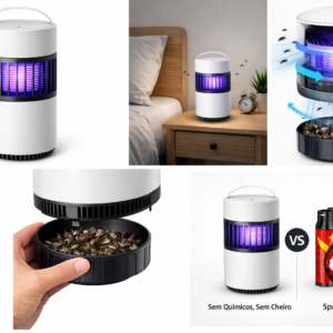 Lâmpada Anti‑Mosquitos UV – Silenciosa, Sem Químicos, Ideal para Quarto e Sala