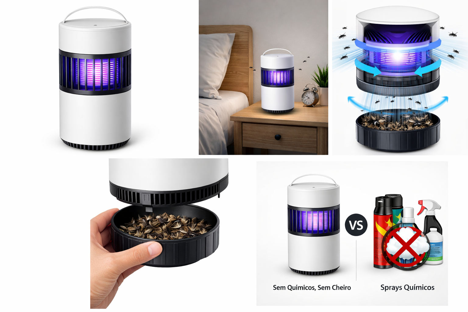 Lâmpada Anti‑Mosquitos UV – Silenciosa, Sem Químicos, Ideal para Quarto e Sala