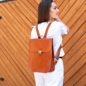 Couro Natural Saddle Backpack - Castanho Claro