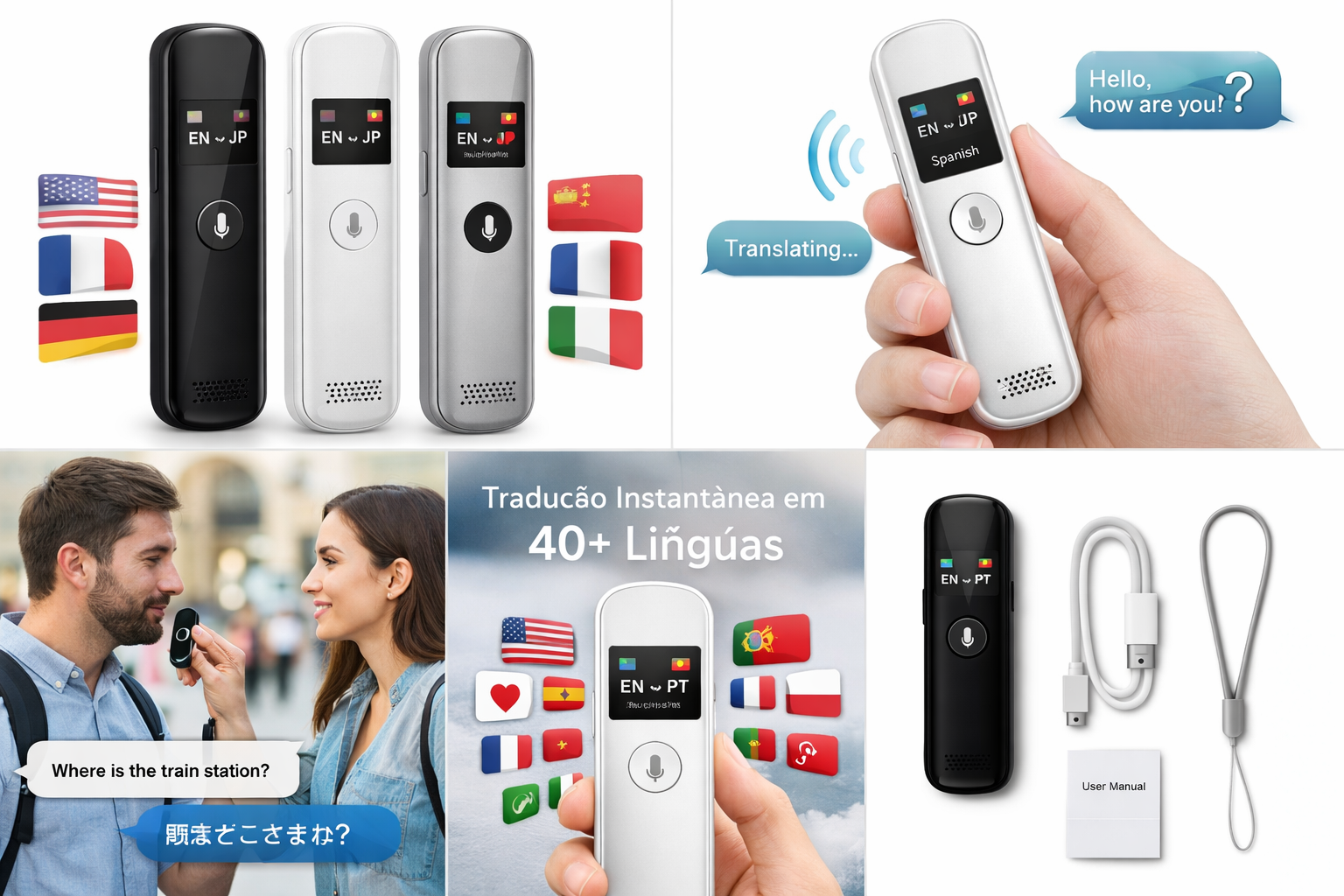 ⭐ Mini Tradutor Instantâneo Japonês – AI Voice Translator (40+ Línguas, Ultra Portátil)