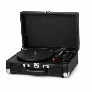 Gira‑Discos Retro em Mala de Couro | Bluetooth + Colunas | Envio EU